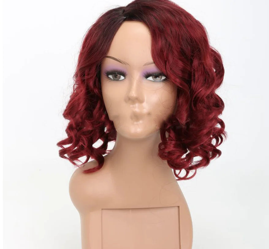 Red Short Curly Wig for Black Bob Hairstyle