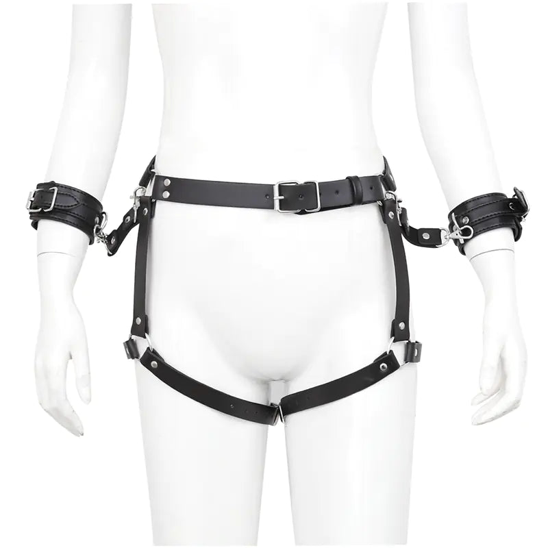 Leather Handcuffs and Panties Set with Bow for Adults