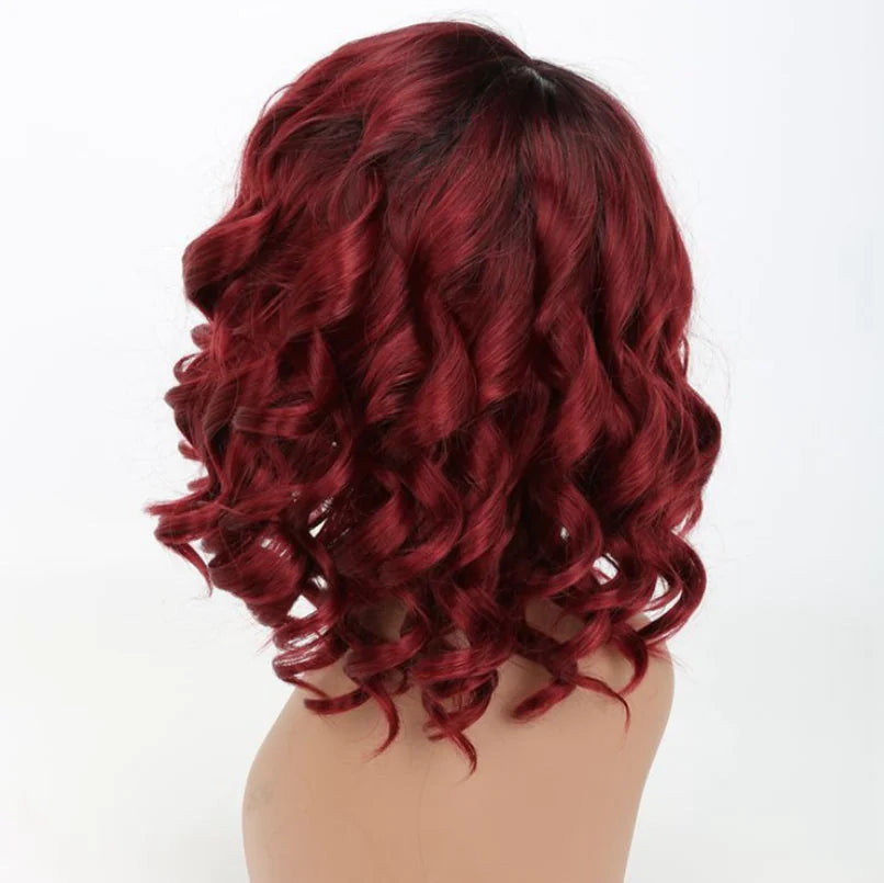 Red Short Curly Wig for Black Bob Hairstyle