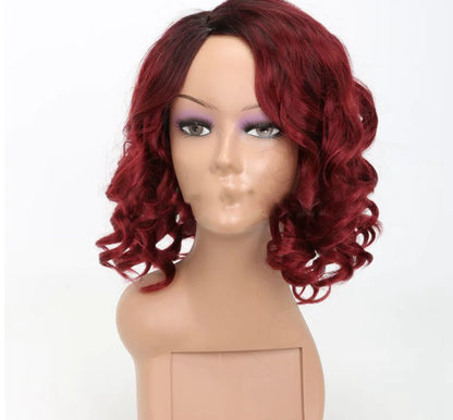 Red Short Curly Wig for Black Bob Hairstyle