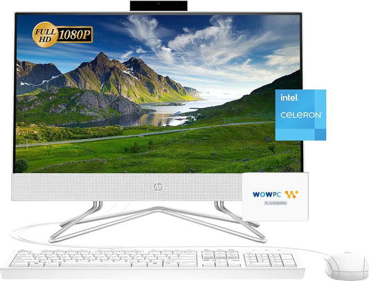 HP 2024 All-in-One Desktop 21.5" FHD Display Intel Celeron J4025 Processor 8GB RAM 256GB Storage & 512GB External Storage Microfiber Cloth Hotkey Sticker Wired Keyboard&Mouse HDMI Win 11