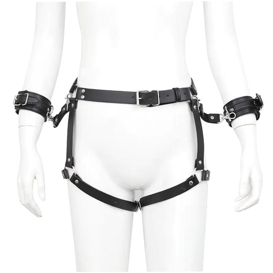 Leather Handcuffs and Panties Set with Bow for Adults