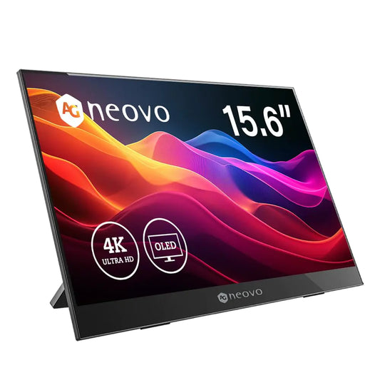 AG Neovo N1651 15.6 Inch OLED Portable Monitor 4K 3840 ×2160P Dual USB C 60W Power Delivery Mini HDMI 100% DCI-P3 100% sRGB 100000:1 400 Nits 1ms HDR400 Ready Carrying Bag Included