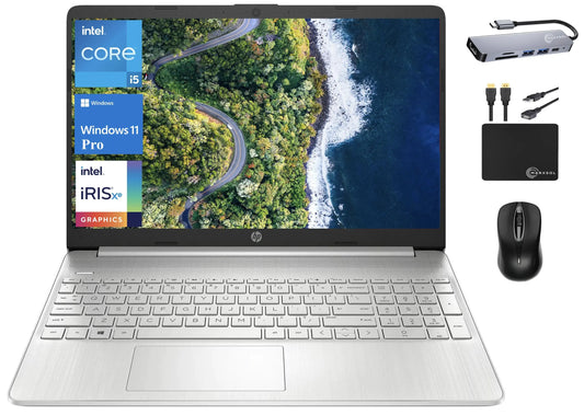 HP 15 Laptop 2024 Business Notebook 15.6’’ FHD Display Quad Core Intel i5-1135G7 (Beat i7-1065G7) Iris Xe Graphics 12GB RAM 256GB SSD Webcam Bluetooth Wi-Fi Win 11 Pro +MarxsolAccessory