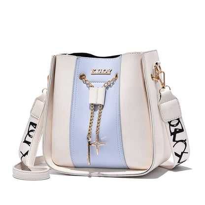 Women's Color Contrast Bucket Bag with Wide Strap