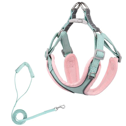 Suede Dog Vest Harness with Leash for Pets