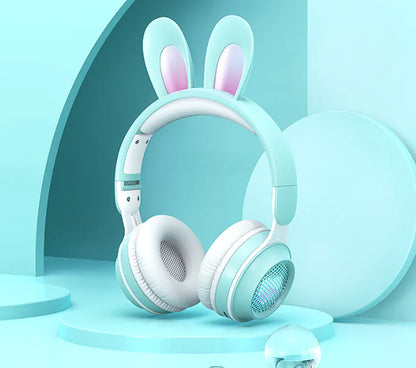 Cute Rabbit Wireless Headphones with RGB LED for Kids