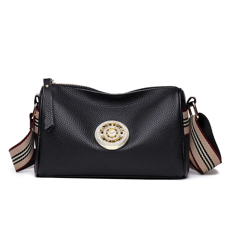 Genuine Leather Women's Messenger Bag with Wide Strap