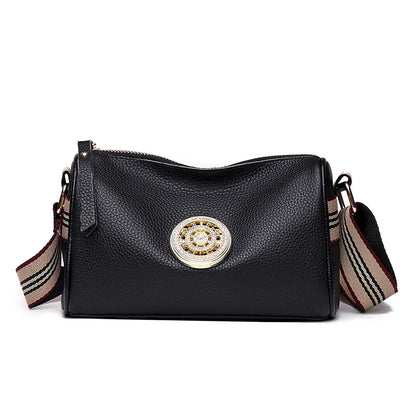 Genuine Leather Women's Messenger Bag with Wide Strap