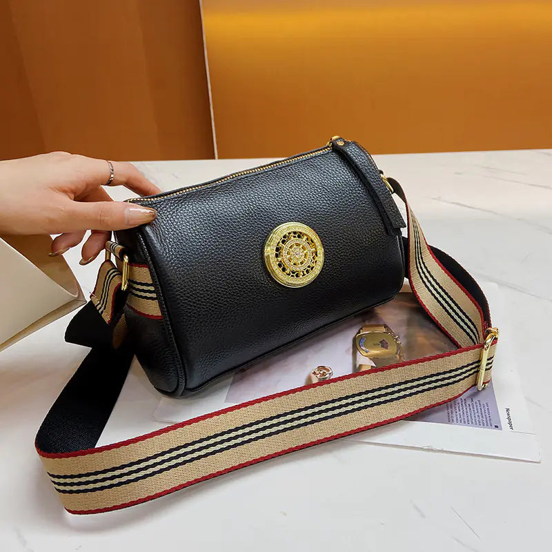 Genuine Leather Women's Messenger Bag with Wide Strap