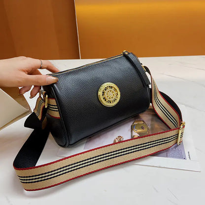 Genuine Leather Women's Messenger Bag with Wide Strap