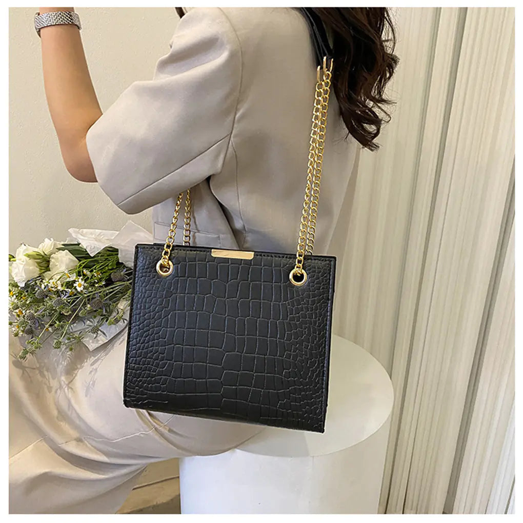 Luxury Crocodile Pattern Square Crossbody Bag
