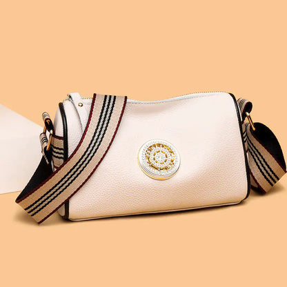 Genuine Leather Women's Messenger Bag with Wide Strap