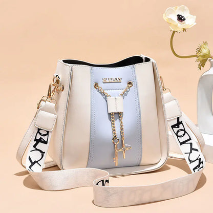 Women's Color Contrast Bucket Bag with Wide Strap