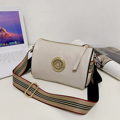 Genuine Leather Women's Messenger Bag with Wide Strap